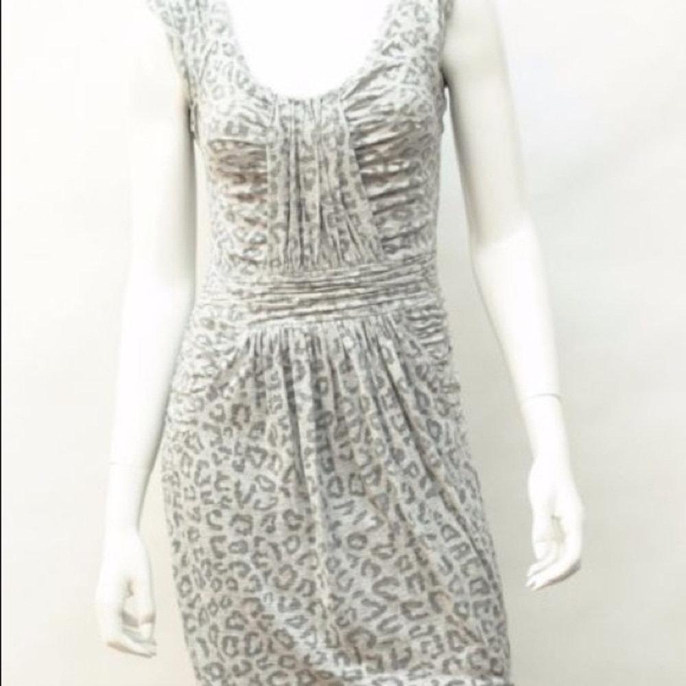 Rebecca Taylor Grey Leopard Stretch Ruched Dress S